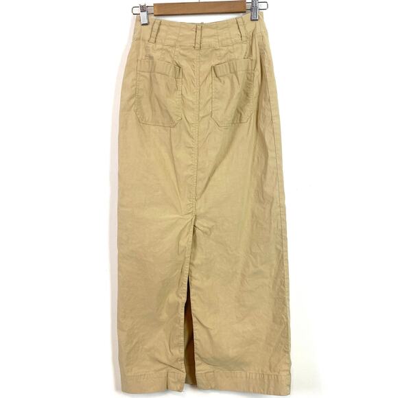 Anthropologie Maeve The Colette Maxi Skirt Back Slit Cotton Poplin Tan XS - Picture 8 of 10